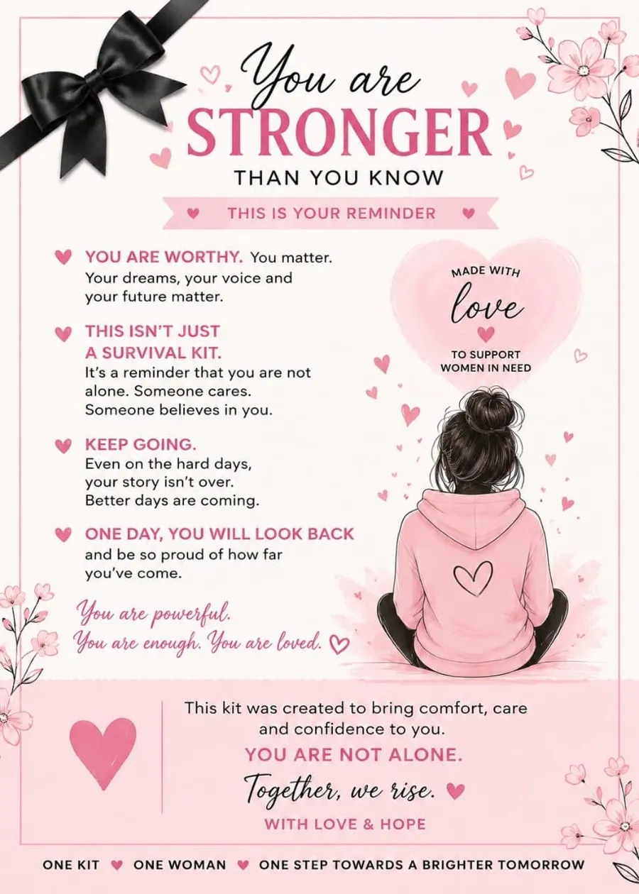 You are stronger than you know: pink affirmation artwork with a girl in a pink hoodie